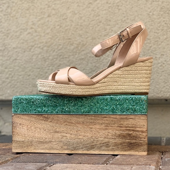 Nude Patent Leather Espadrille Platform Wedge - Picture 6 of 8